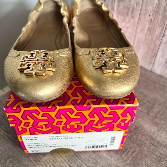 Tory Burch Gold Melinda Ballet Flats - Picture 2 of 13